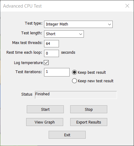 Advanced CPU Test Window