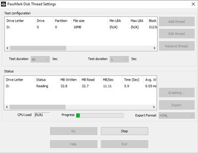 Hard drive benchmark testing  screen shot